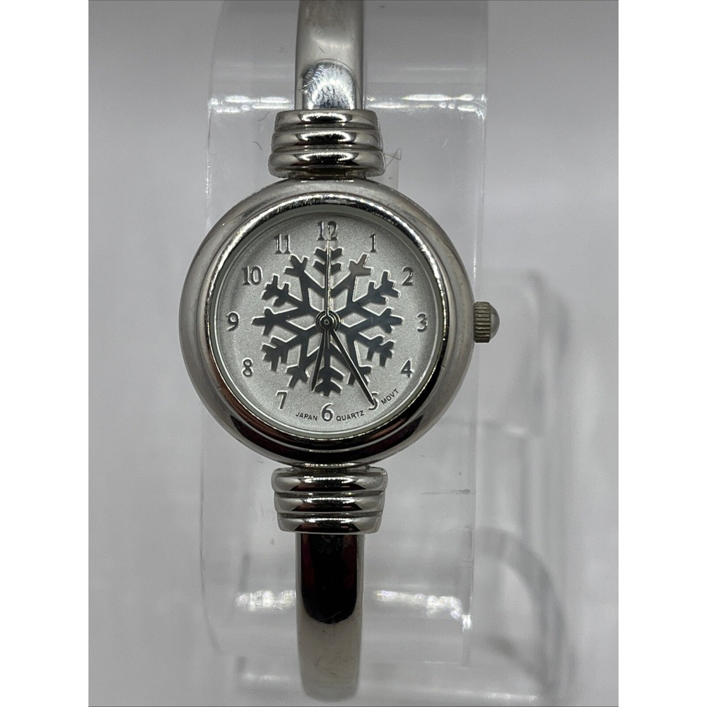 Snowflake Women's Quartz Watch Silver Tone Bangle Band 25mm Case- New Battery
